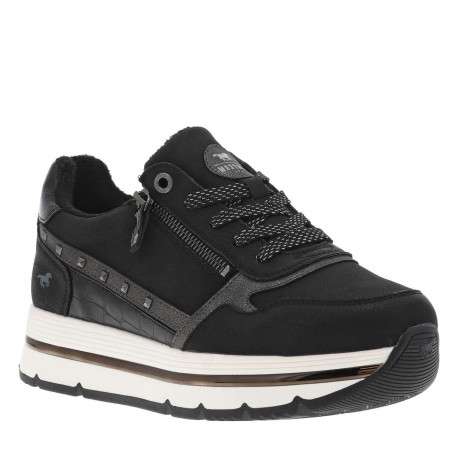 Baskets noires à talon plateau avec des lacets et un zip latéral - Image 3