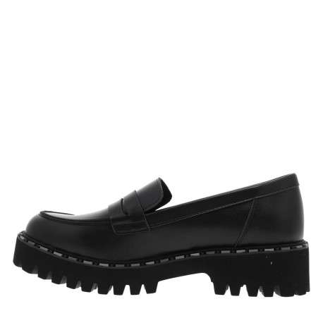 Mocassins noirs à talon décroché bas et à slip-on avec une semelle crantée