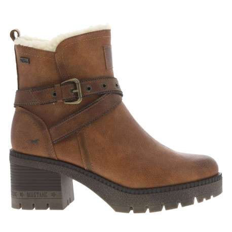 Boots cognac à talon décroché moyen avec un zip et une boucle décorative - Image 2