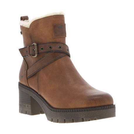 Boots cognac à talon décroché moyen avec un zip et une boucle décorative - Image 3