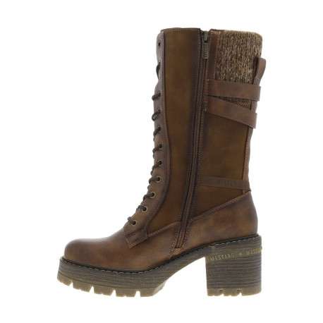 Bottes brunes à talon décroché moyen avec un zip et des lacets ronds