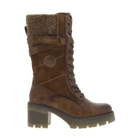 Bottes brunes à talon décroché moyen avec un zip et des lacets ronds - Image 2