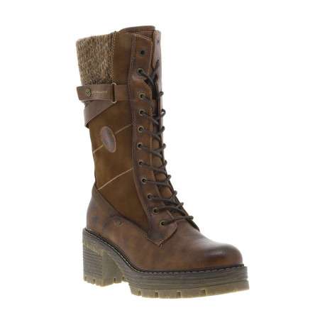 Bottes brunes à talon décroché moyen avec un zip et des lacets ronds - Image 3