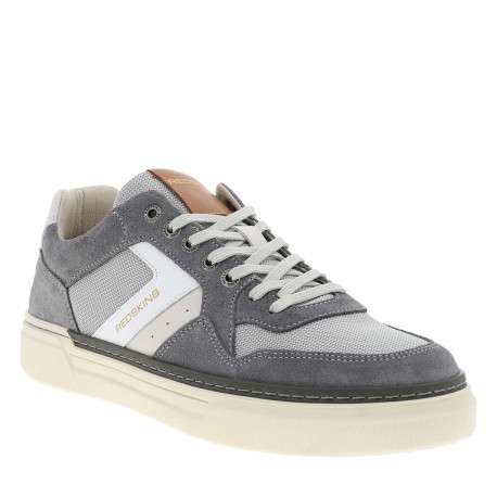 Tennis grises en cuir à talon plat avec des lacets et logo imprimé - Image 3