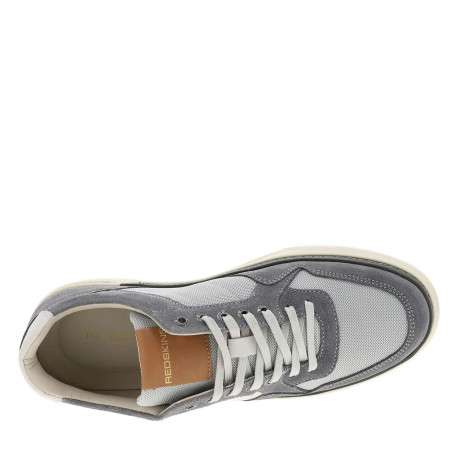 Tennis grises en cuir à talon plat avec des lacets et logo imprimé - Image 4