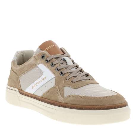 Tennis beiges et marron en cuir avec un talon plat et des lacets - Image 3