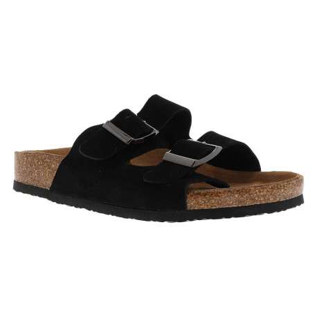 Mules Muriel en cuir noires à talon plat et à boucle à ardillon - Image 3