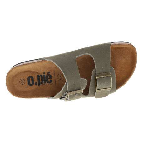 Mules en cuir kaki à talons plats avec deux boucles à ardillon - Image 4