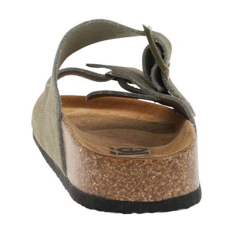 Mules en cuir kaki à talons plats avec deux boucles à ardillon - Image 6