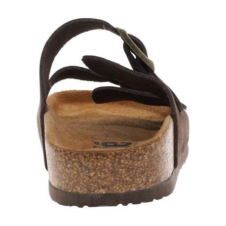 Mules chocolat en cuir avec un talon plat et deux boucles à ardillon - Image 6