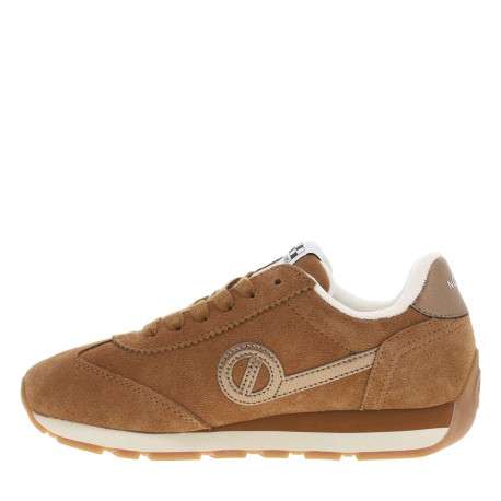 Baskets en cuir camel à bout arrondi avec un logo brodé sur le côté