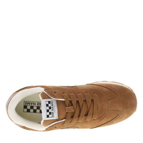 Baskets en cuir camel à bout arrondi avec un logo brodé sur le côté - Image 4