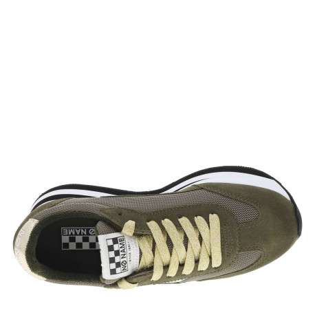 Baskets kaki à plateforme avec des lacets plats pailletés dorés - Image 4