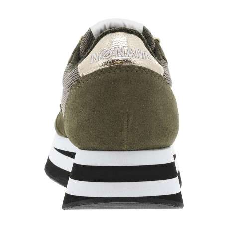 Baskets kaki à plateforme avec des lacets plats pailletés dorés - Image 6
