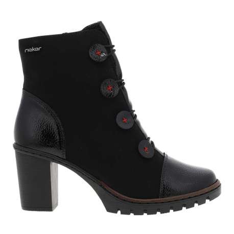 Boots noires à talon décroché haut et à zip avec faux boutons et élastiques - Image 2