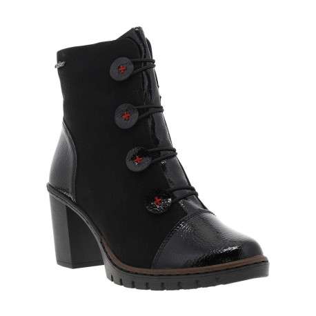 Boots noires à talon décroché haut et à zip avec faux boutons et élastiques - Image 3