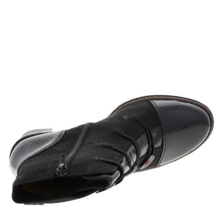 Boots noires à talon décroché haut et à zip avec faux boutons et élastiques - Image 4