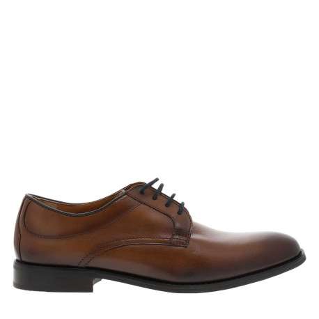 Richelieu en cuir cognac à semelle plate avec une fermeture à lacets - Image 2
