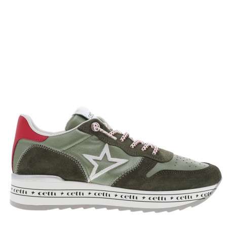 Baskets basses running en cuir kaki avec lacets élastiqués et semelle plateforme - Image 2