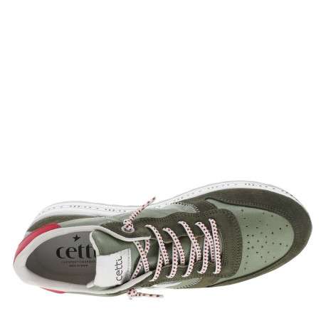 Baskets basses running en cuir kaki avec lacets élastiqués et semelle plateforme - Image 4
