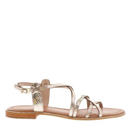 Sandales en cuir or roses avec des sangles croisées et à talon décroché bas - Image 2
