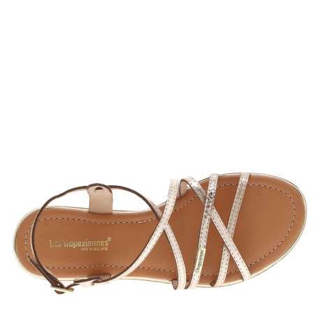 Sandales en cuir or roses avec des sangles croisées et à talon décroché bas - Image 4