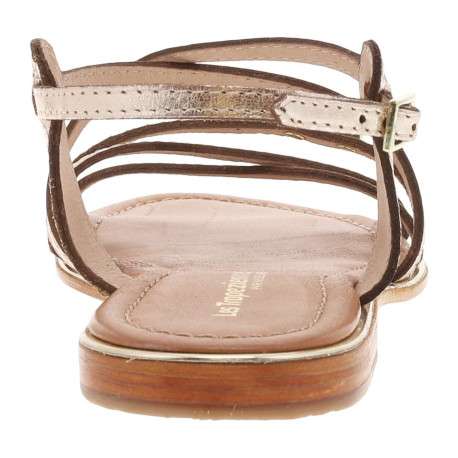Sandales en cuir or roses avec des sangles croisées et à talon décroché bas - Image 6