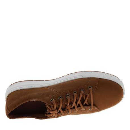 Tennis camel en cuir avec un talon plat et des lacets ronds tressés - Image 4