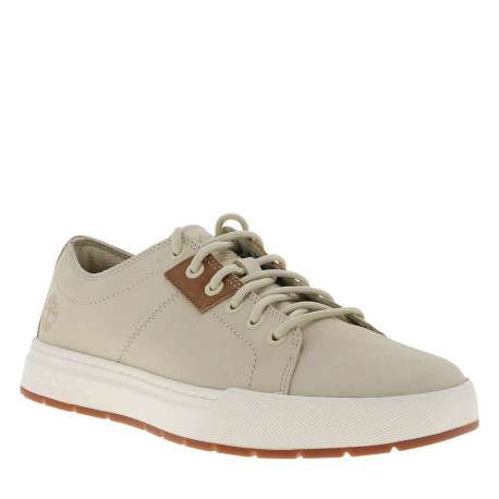 Tennis beiges en cuir avec un talon plat et des lacets ronds tressés - Image 3