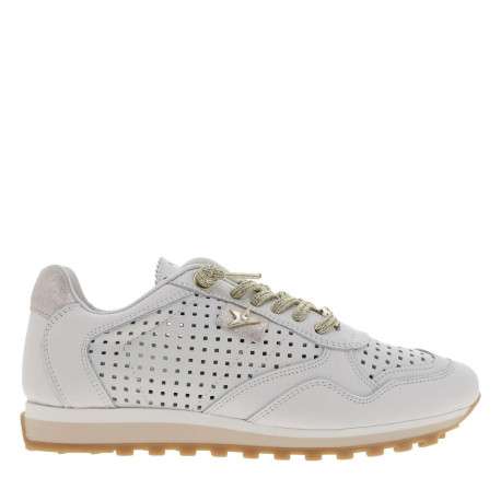 Baskets running blanches en cuir à talon plat avec des aérations sur le pourtour - Image 2