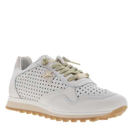 Baskets running blanches en cuir à talon plat avec des aérations sur le pourtour - Image 3