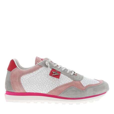 Baskets basses en cuir roses avec un aspect craquelé et une semelle running - Image 2