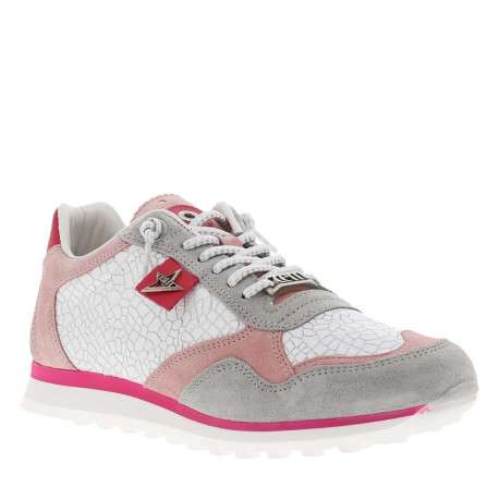 Baskets basses en cuir roses avec un aspect craquelé et une semelle running - Image 3
