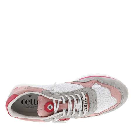 Baskets basses en cuir roses avec un aspect craquelé et une semelle running - Image 4
