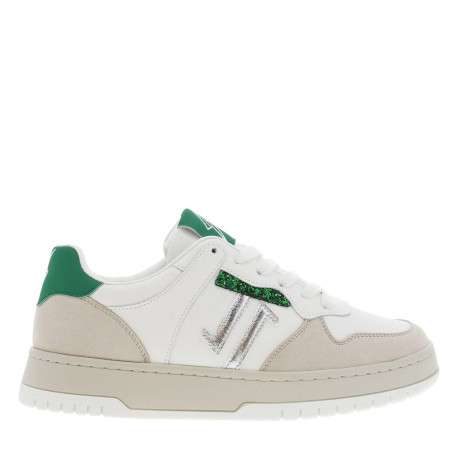 Tennis blanches et beiges avec des détails verts et à semelle plate - Image 2
