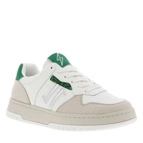 Tennis blanches et beiges avec des détails verts et à semelle plate - Image 3