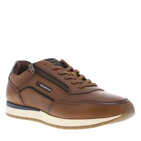 Sneakers en cuir marrons avec un zip sur le côté et des lacets plats - Image 3