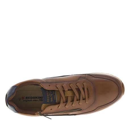 Sneakers en cuir marrons avec un zip sur le côté et des lacets plats - Image 4