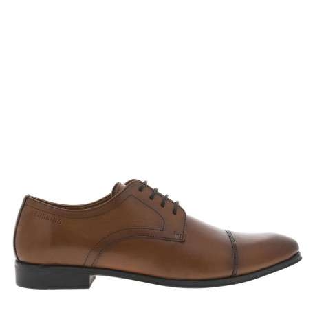Derbies en cuir marrons à bout droit arrondi et à talon décroché bas - Image 2
