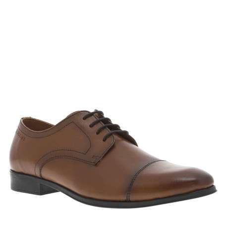 Derbies en cuir marrons à bout droit arrondi et à talon décroché bas - Image 3