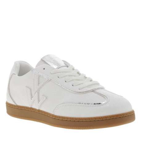 Tennis blanches à talon plat avec le logo de la marque cousu sur les côtés - Image 3