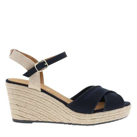 Nu-pieds bleu marine à semelle compensé haut et à boucle à ardillon - Image 2
