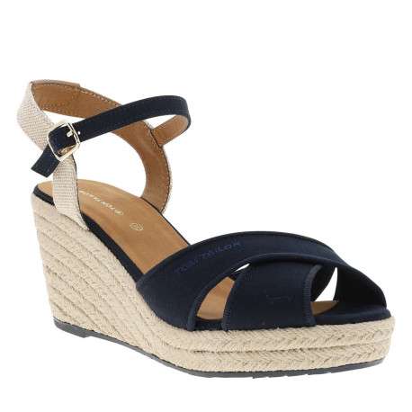 Nu-pieds bleu marine à semelle compensé haut et à boucle à ardillon - Image 3