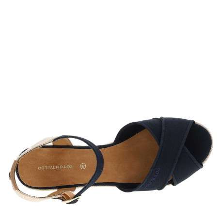 Nu-pieds bleu marine à semelle compensé haut et à boucle à ardillon - Image 4