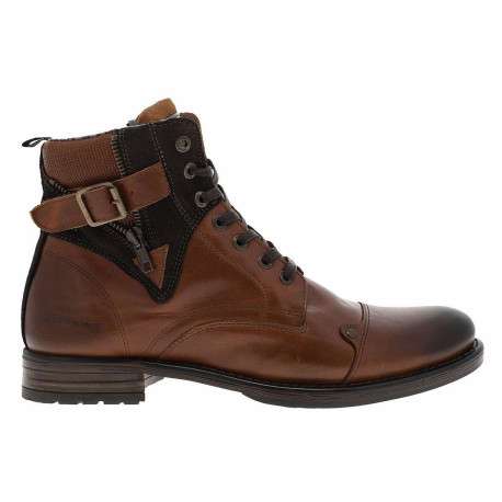 Boots en cuir marron avec fermeture à zip et lacets tressés marrons