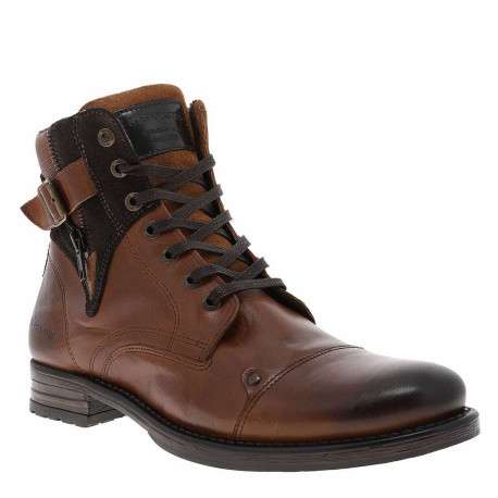 Boots en cuir marron avec fermeture à zip et lacets tressés marrons - Image 2
