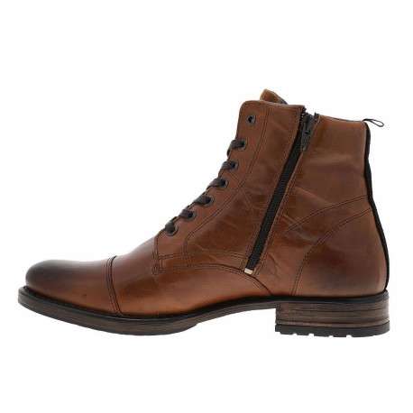 Boots en cuir marron avec fermeture à zip et lacets tressés marrons - Image 4