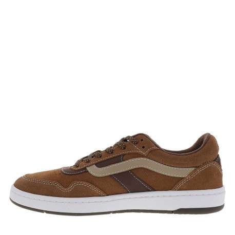 Baskets marron en cuir avec un talon plat et des lacets tressés jaune et marron