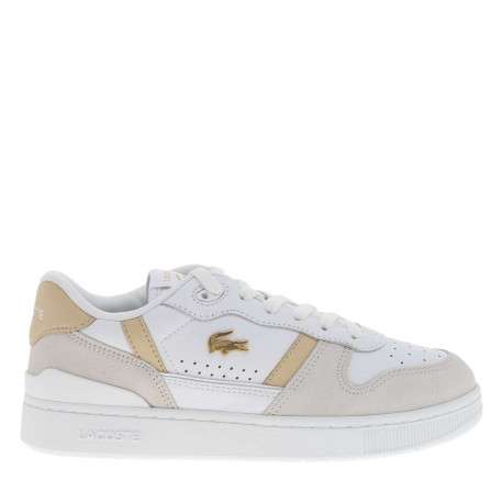 Tennis blanches en cuir à talon plat avec des lacets et logo marron - Image 2