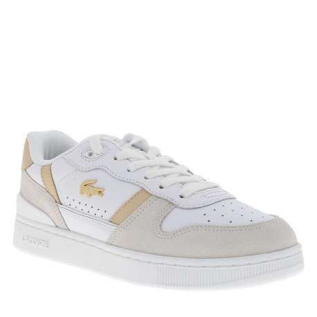 Tennis blanches en cuir à talon plat avec des lacets et logo marron - Image 3